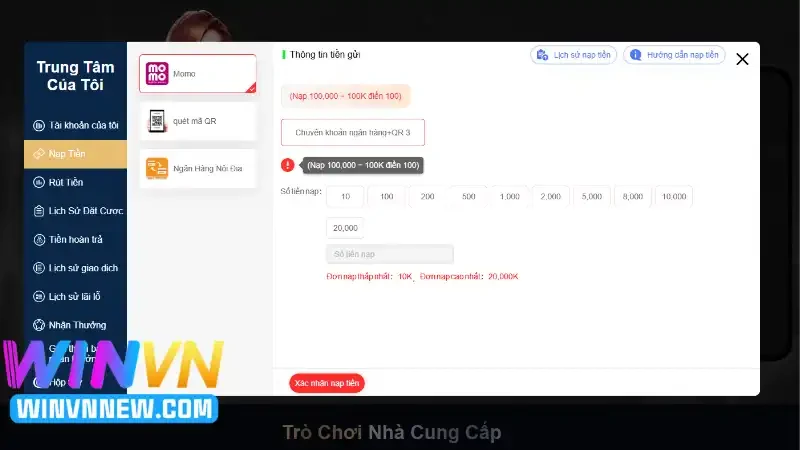 Quy trình nạp tiền cơ bản