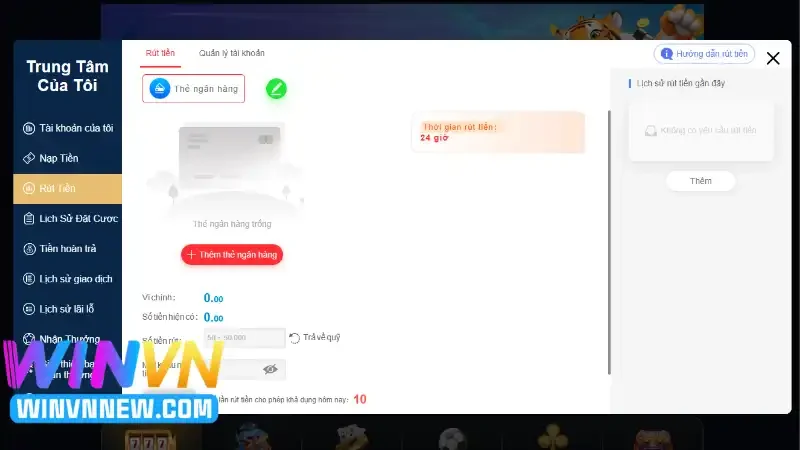 Phí giao dịch cho các yêu cầu rút tiền tại WINVN